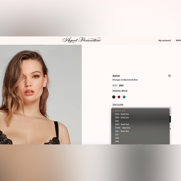 Agent Provocateur Astria Plunge Underwired Bra 32B in metallic black floral NWOT - Picture 4 of 9